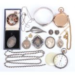A group of jewellery and watches, including a silver adjustable bangle with engine turned