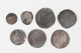 A small group of hammered silver and milled coinage, including three Charles I shillings (all