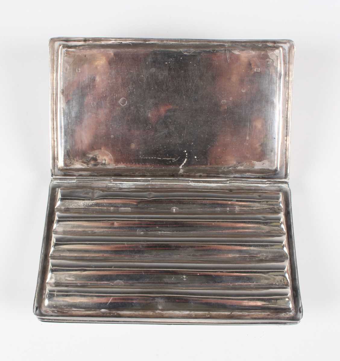 A 19th century Dutch silver cigar box of rectangular form with twin hinged lid, the top engraved - Image 5 of 9