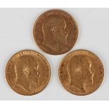 Three Edward VII sovereigns, comprising 1903, 1906 and 1909 Perth Mint.