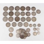 A collection of Victorian and later silver coinage, comprising half-crowns, florins, shillings and