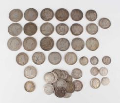 A collection of Victorian and later silver coinage, comprising half-crowns, florins, shillings and