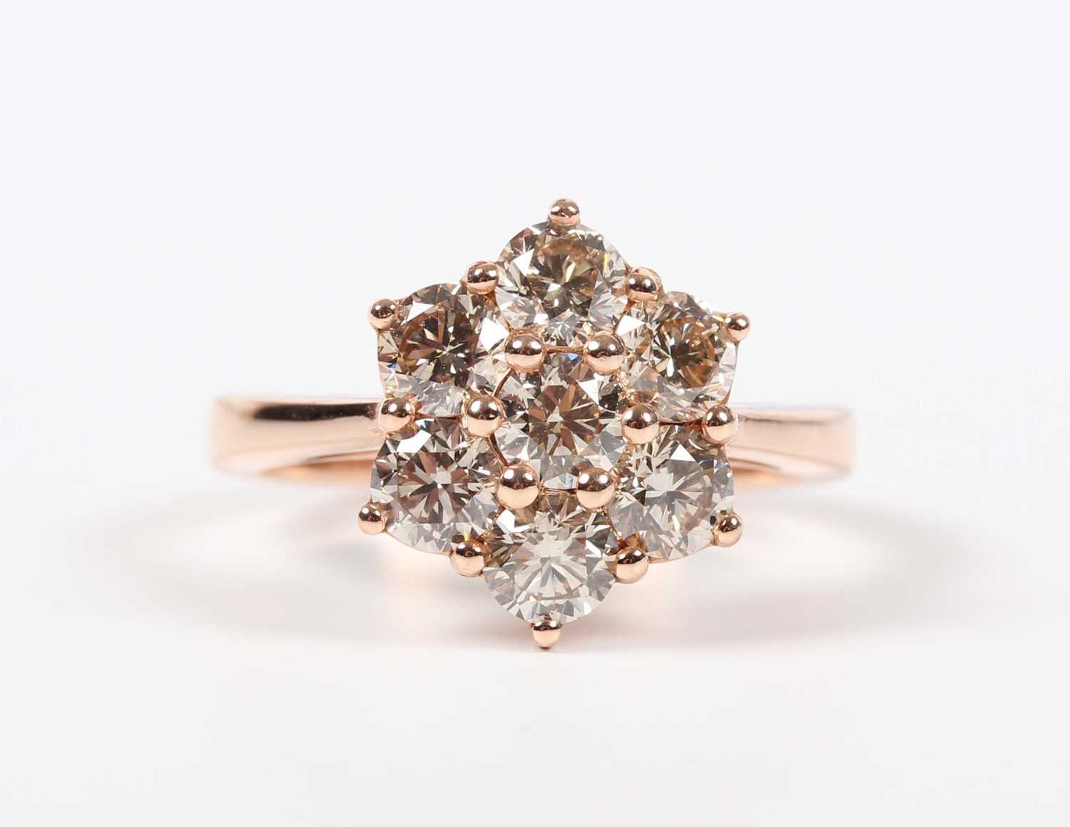 A rose gold and diamond cluster ring, mounted with seven circular cut diamonds, weight 5.8g, total - Image 2 of 6