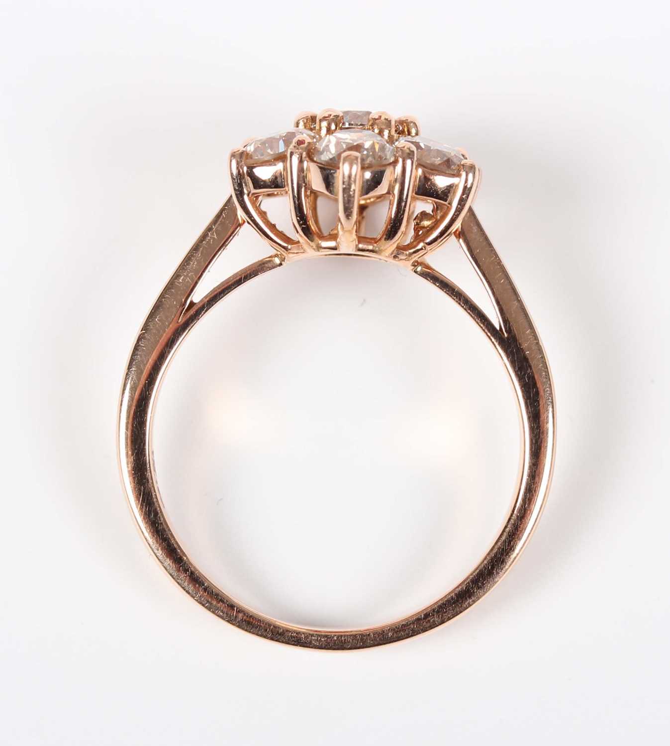 A rose gold and diamond cluster ring, mounted with seven circular cut diamonds, weight 5.8g, total - Image 4 of 6