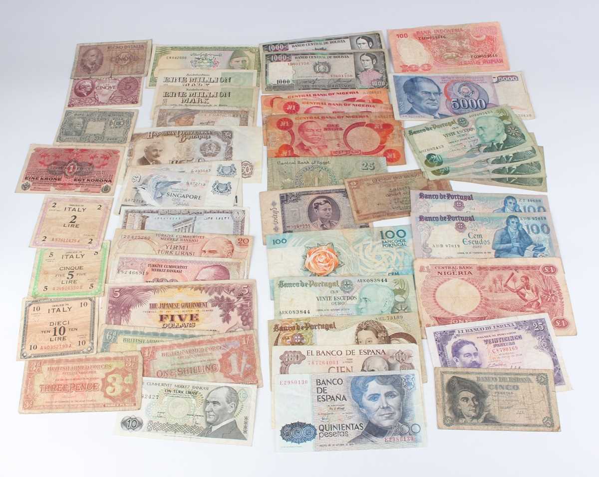 A large collection of European and world banknotes, mostly circulated and soiled, including a - Image 4 of 7
