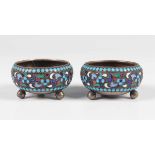 A pair of late 19th century Russian silver and cloisonné enamel circular salts, 84 zolotnik, each