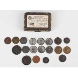 A collection of various Victorian and Edwardian toy money, including a model quarter-farthing, a