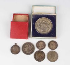 A small collection of 19th and early 20th century coins and medals, including a rare Imperial