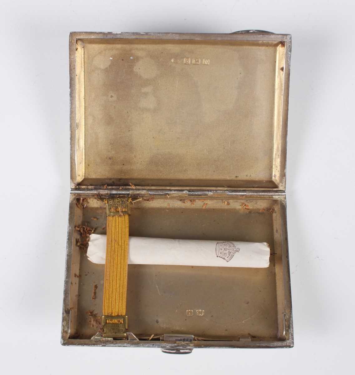 An Art Deco silver and pale blue enamelled rectangular cigarette case, Birmingham 1936 by Turner & - Image 7 of 8