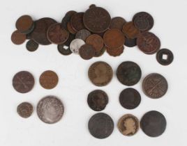 A collection of various European and world coinage, including a France Napoleon five francs 1813, an