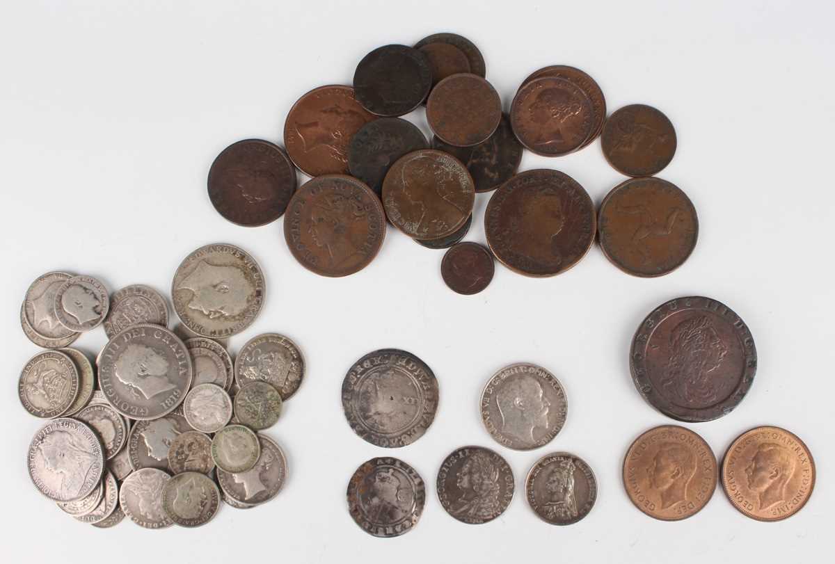 A small collection of British silver and copper alloy coinage, including two early English