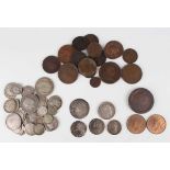 A small collection of British silver and copper alloy coinage, including two early English