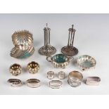 A small collection of Continental silver, including a pair of .800 shell shaped dishes, a .800 cream