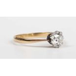 A gold, platinum and diamond single stone ring, claw set with an old cut diamond, detailed ‘18ct &