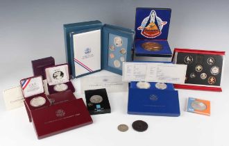A group of USA proof commemorative and other coins, including a Prestige six-coin set 1987, deluxe-