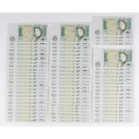A consecutive run of sixty-six Elizabeth II Bank of England one pound notes, Chief Cashier J.B.