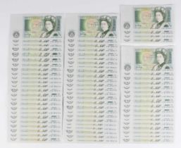 A consecutive run of sixty-six Elizabeth II Bank of England one pound notes, Chief Cashier J.B.