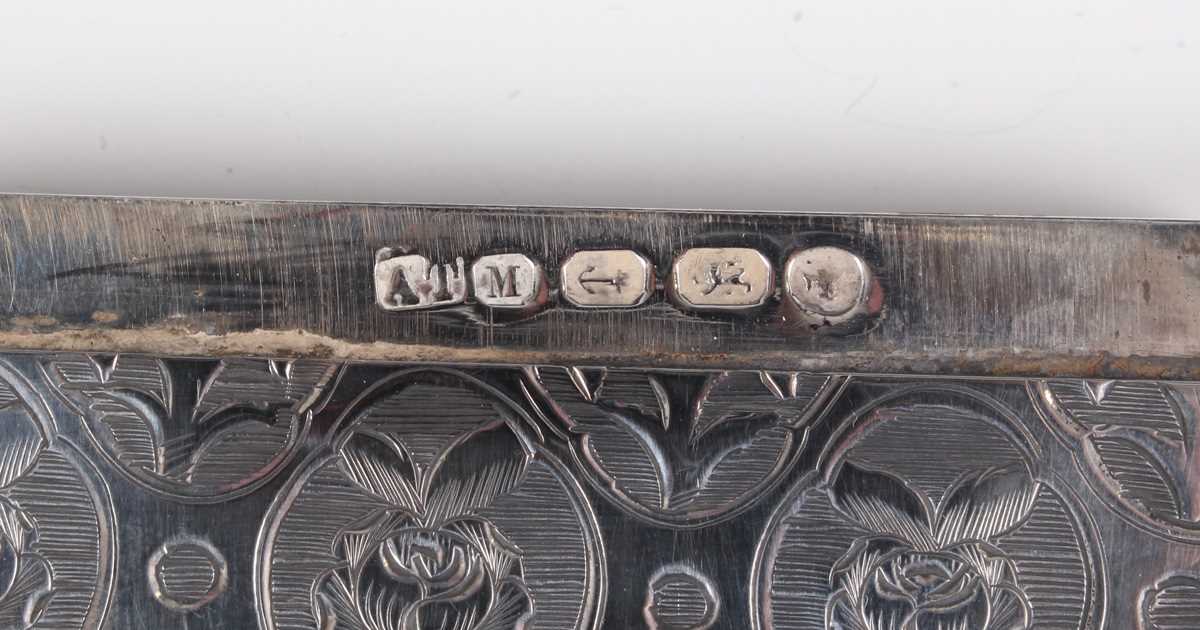 A Victorian silver rectangular card case, the front engraved with a crest within a buckle and - Image 3 of 3