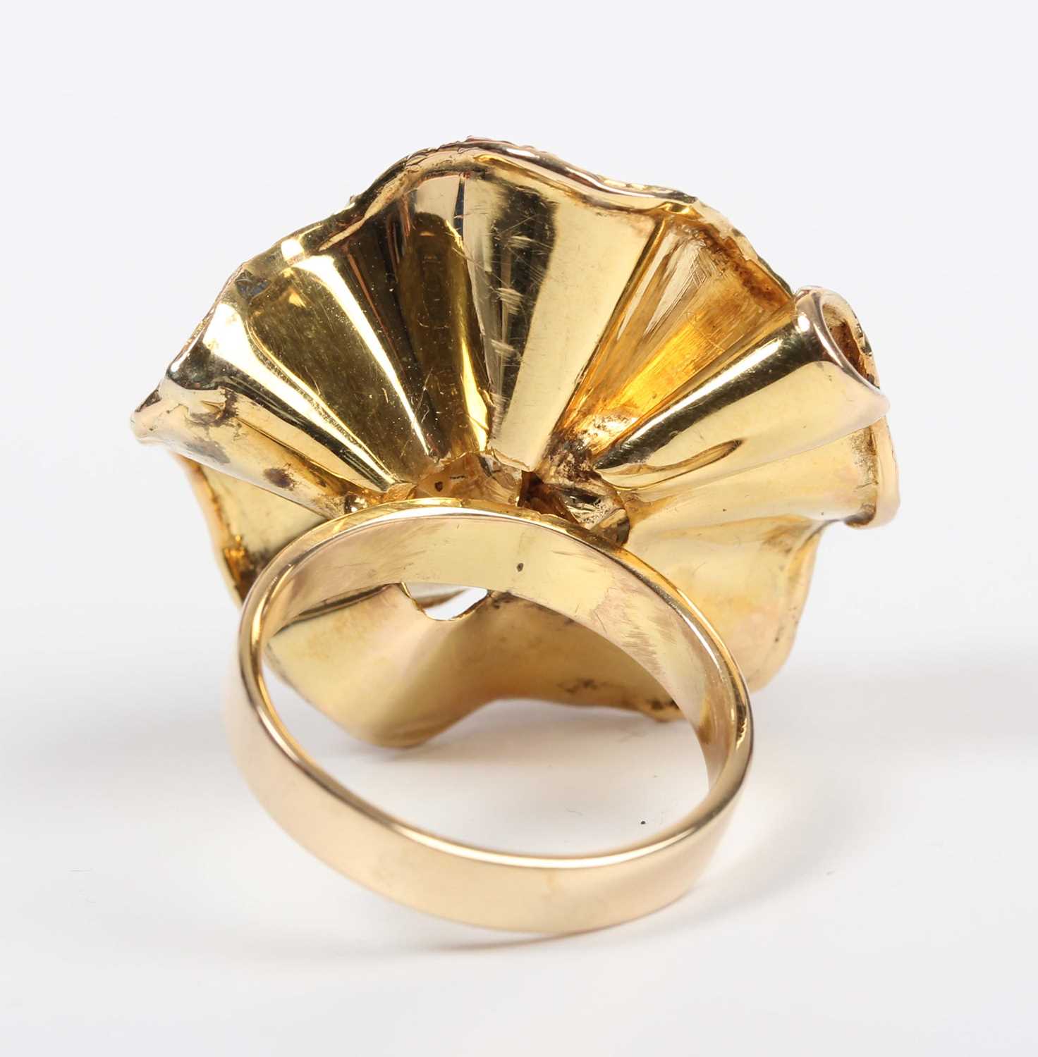 A gold, diamond and cultured pearl ring, mounted with two old cut diamonds and four cultured pearls, - Image 4 of 6