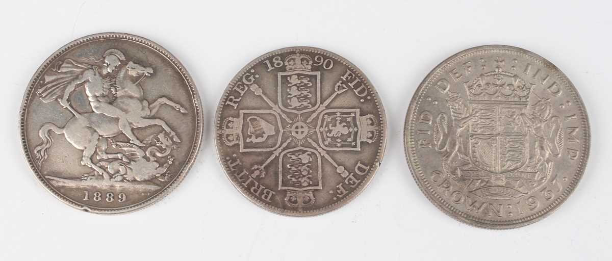 A Victoria Jubilee Head crown 1889, a Victoria Jubilee Head double florin 1890, a George VI crown - Image 3 of 6