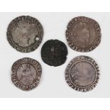 A small group of later Tudor and Stuart hammered silver coinage, including a James I sixpence