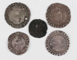 A small group of later Tudor and Stuart hammered silver coinage, including a James I sixpence