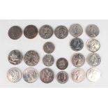 A large collection of USA coinage, including two Morgan dollars, 1879 and 1921, a Peace dollar 1924,