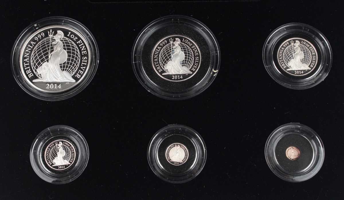 An Elizabeth II Royal Mint silver proof Britannia six-coin set 2014, cased with certificate and - Image 2 of 3