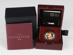 An Elizabeth II Royal Mint proof sovereign 2015, boxed with certificate and booklet.