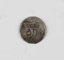 An early medieval Netherlands silver petit denier, circa 1260-1300 AD, obverse with helmeted and