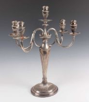 An early 20th century German .800 silver five-light four-branch candelabrum by M.H. Wilkens & Sohne,