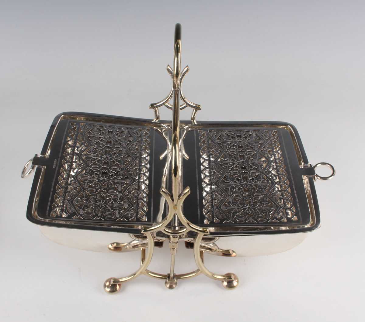 A plated biscuiteer with central handle, engraved with foliate decoration, on bun feet, height 26cm, - Image 3 of 5