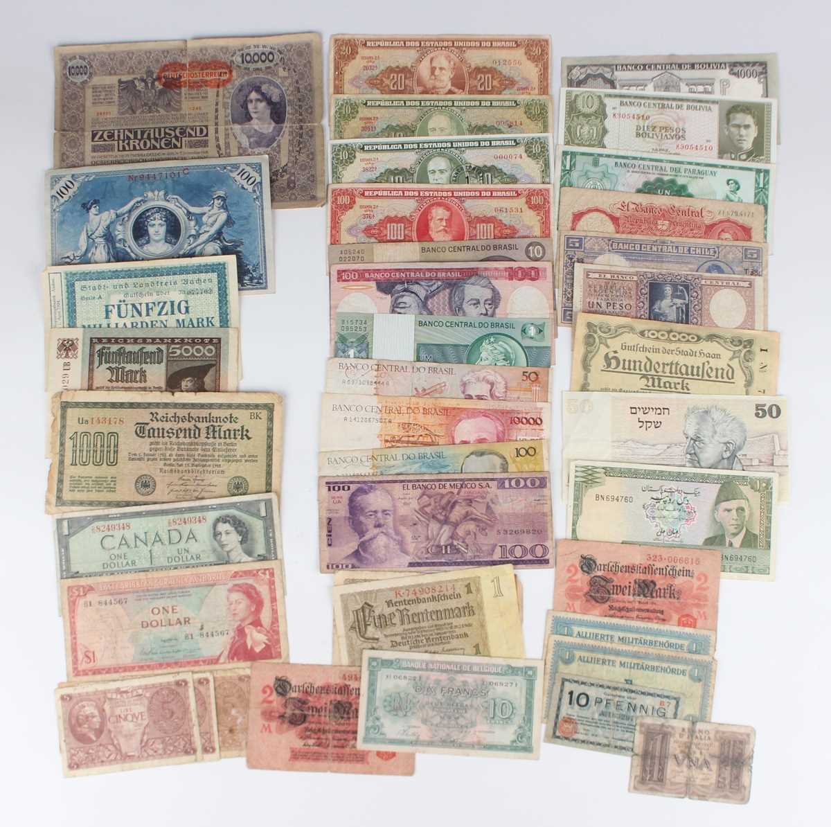 A large collection of European and world banknotes, mostly circulated and soiled, including a - Image 3 of 7