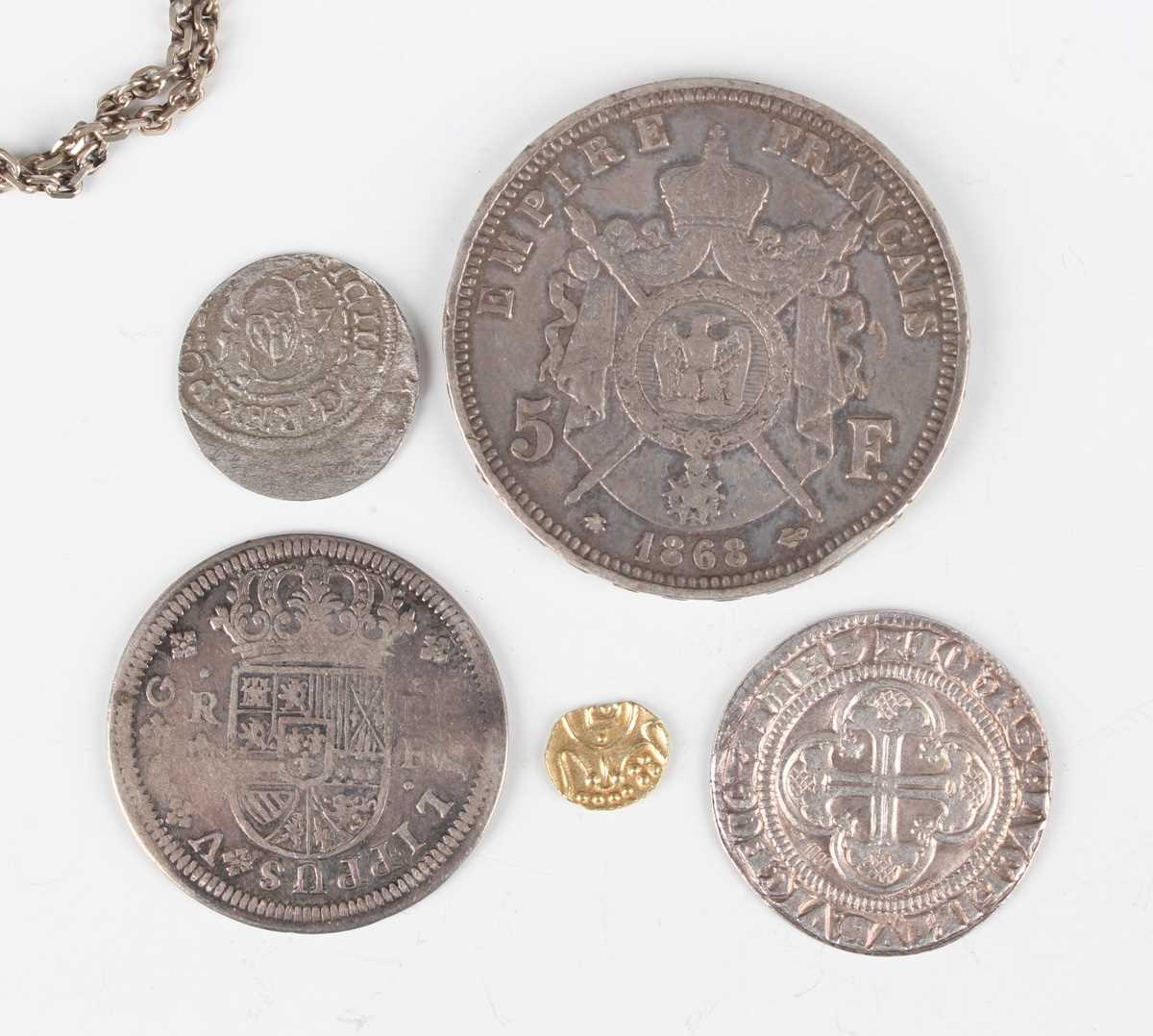 An India gold fanam, probably 18th century, together with a group of European and world coinage, - Image 3 of 5