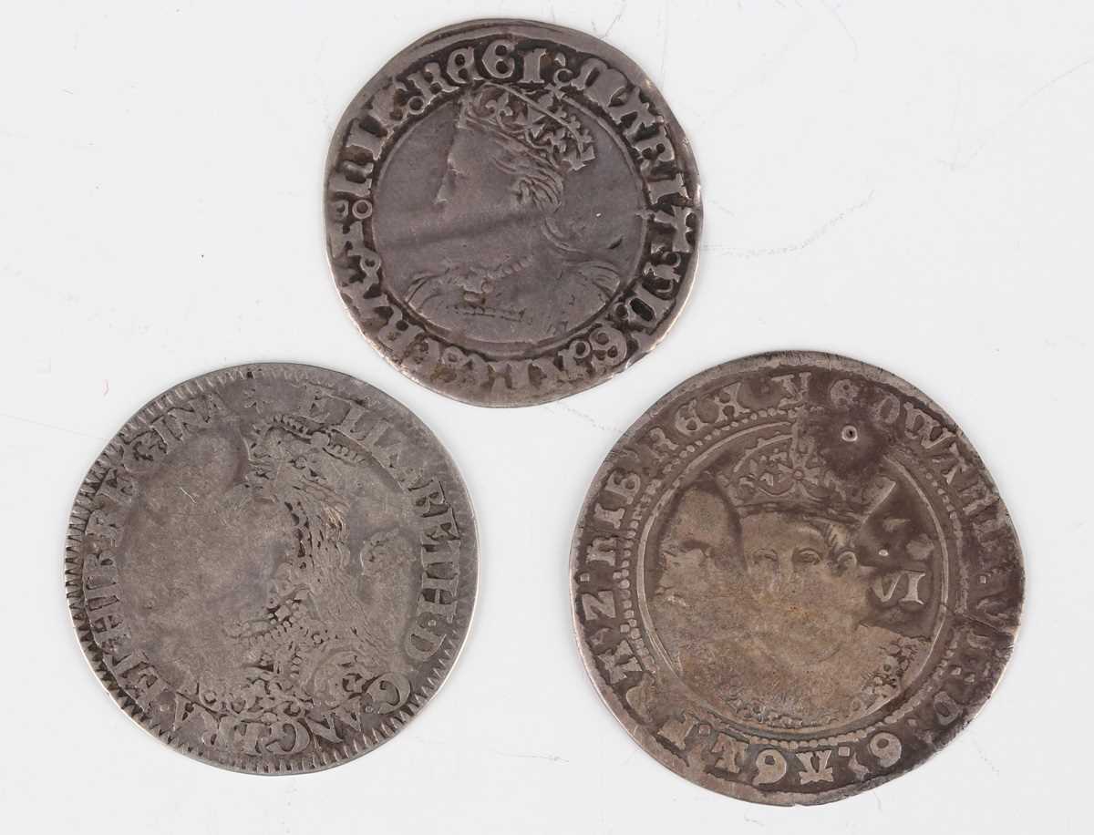 An Edward VI hammered fine silver issue sixpence, mintmark y, Southwark, together with a Mary