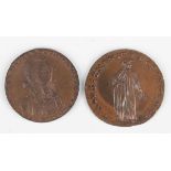 A Thomas Spence halfpenny mule token, detailed 'A Westminster Scholar' (DH 704), and an
