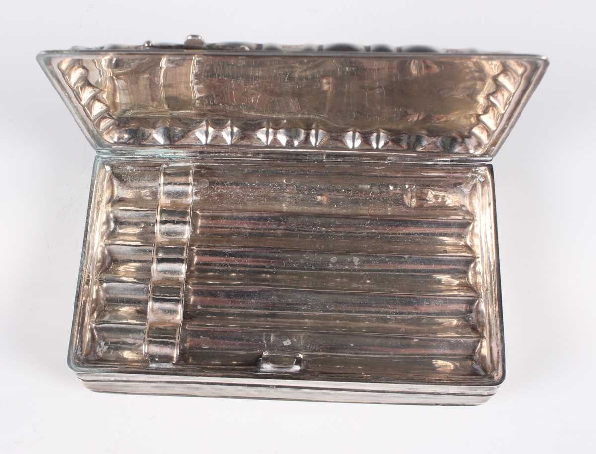 A 19th century Dutch silver cigar box of rectangular form with twin hinged lid, the top engraved - Image 4 of 9