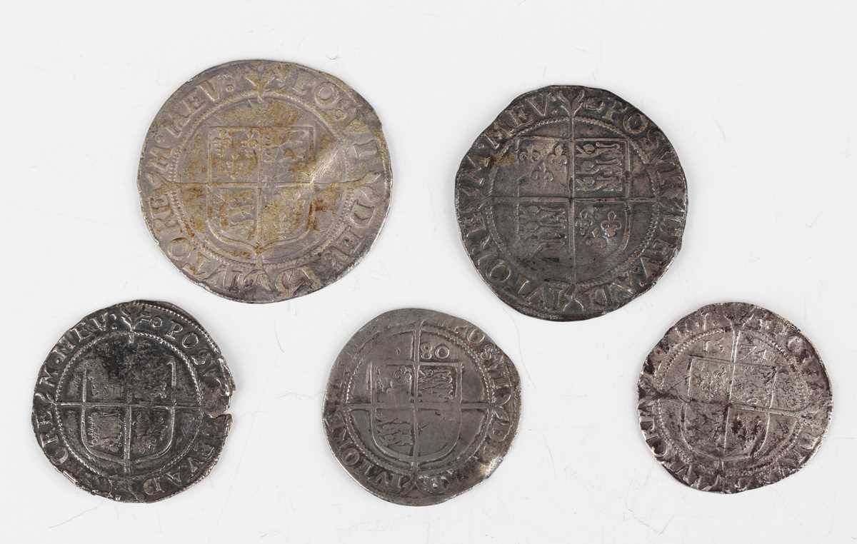 An Elizabeth I first issue shilling 1558-1560, mintmark lis, together with four other Elizabeth I - Image 2 of 2