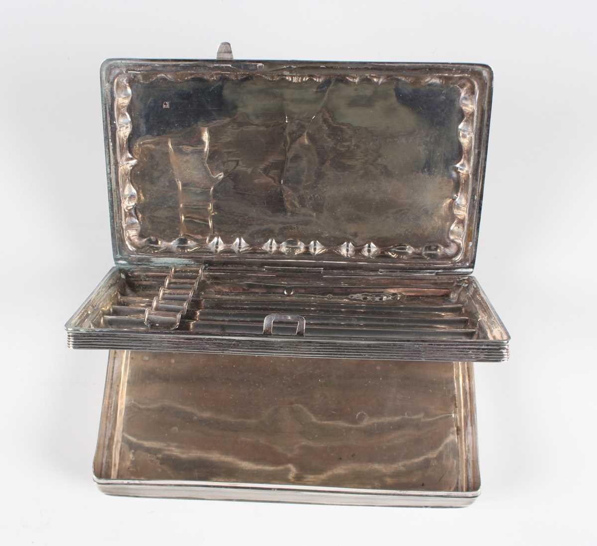 A 19th century Dutch silver cigar box of rectangular form with twin hinged lid, the top engraved - Image 3 of 9