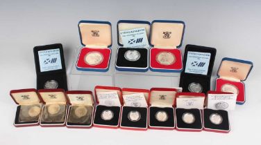 A collection of various Elizabeth II Royal Mint silver proof coins, including a piedfort one pound