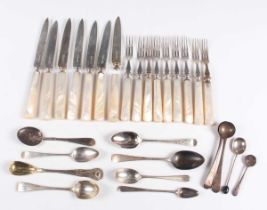 A small group of silver cutlery, including an early Victorian Scottish King's pattern mustard spoon,