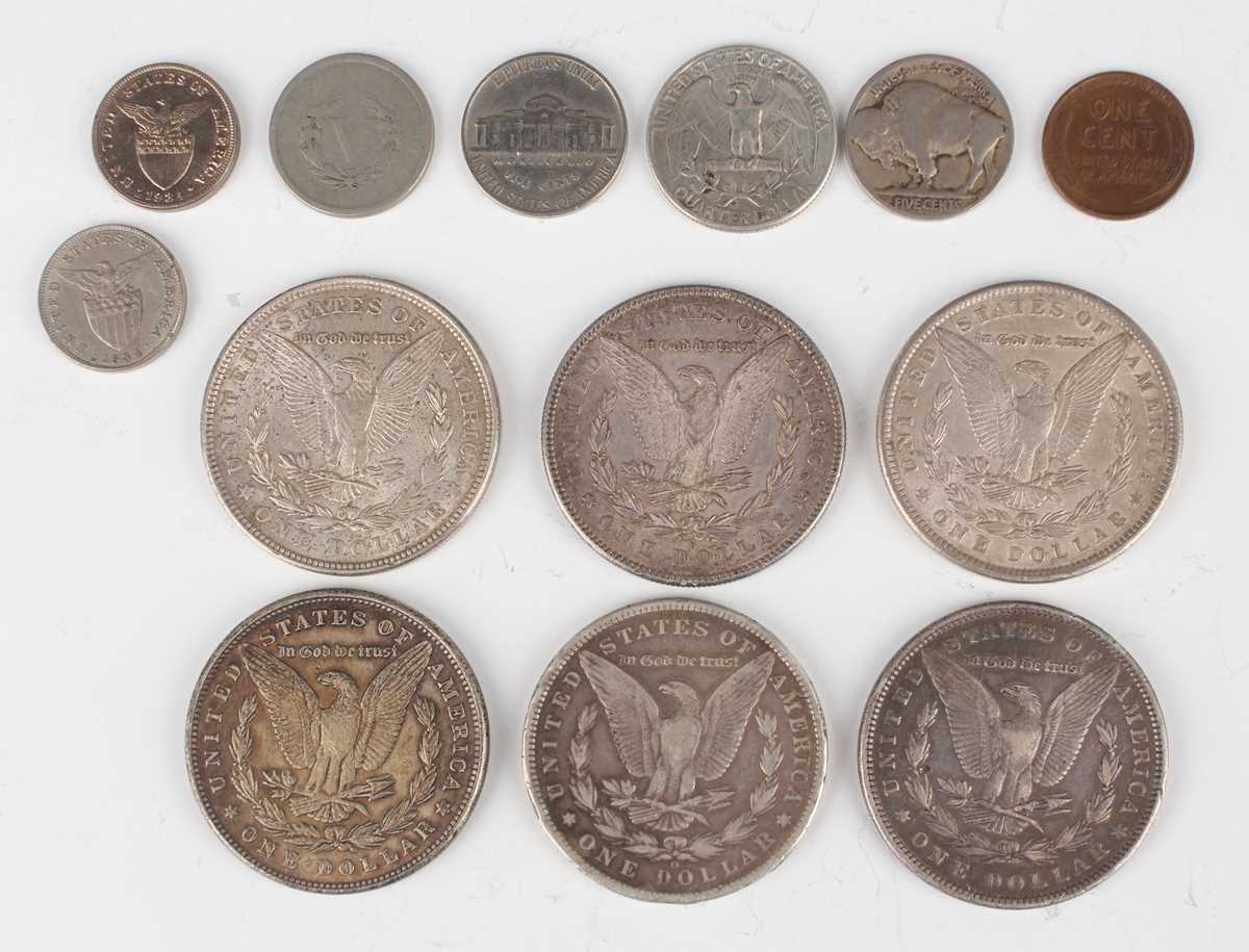 A group of six USA Morgan dollars, including 1878 San Francisco Mint, 1900 and 1921, together with a - Image 2 of 2