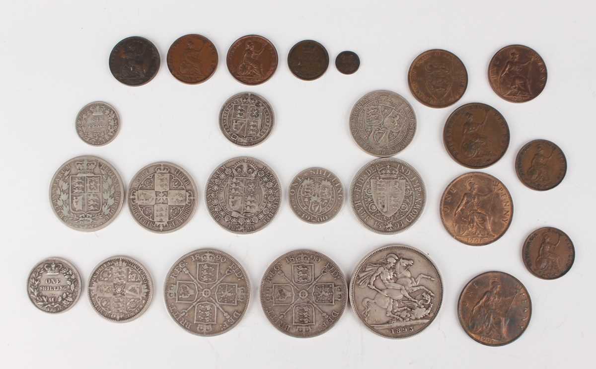 A collection of Victorian silver and bronze coinage, including a Victoria Old Head crown 1893, two - Image 2 of 2