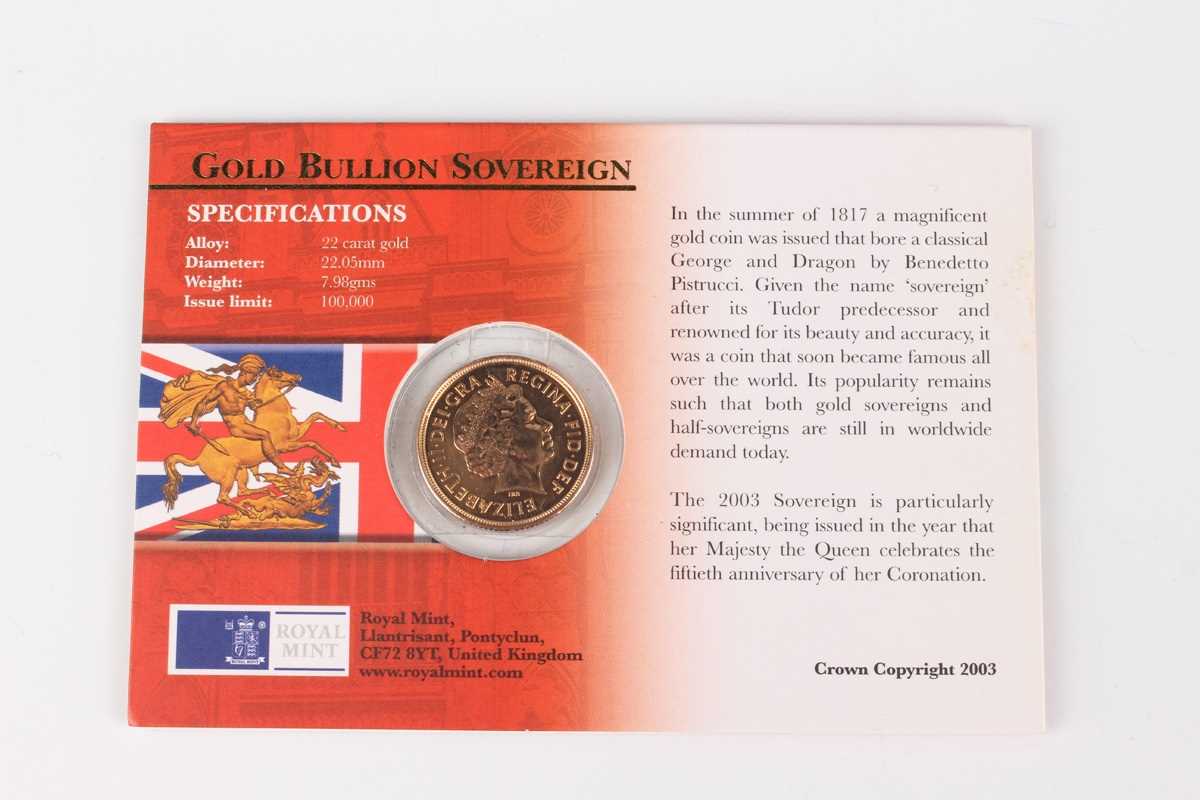 An Elizabeth II Royal Mint Gold Bullion sovereign 2003, within a presentation pack. - Image 3 of 4