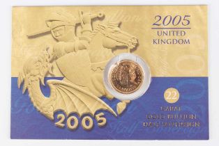An Elizabeth II Royal Mint Gold Bullion half-sovereign 2005, within a presentation pack.