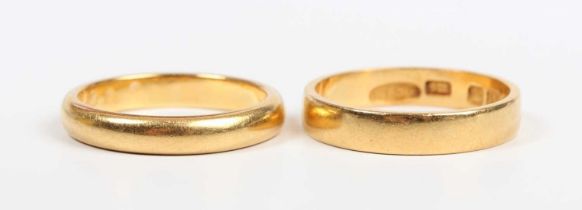 A 22ct gold wedding ring, Birmingham 1932, ring size approx Q, and another 22ct gold wedding ring,