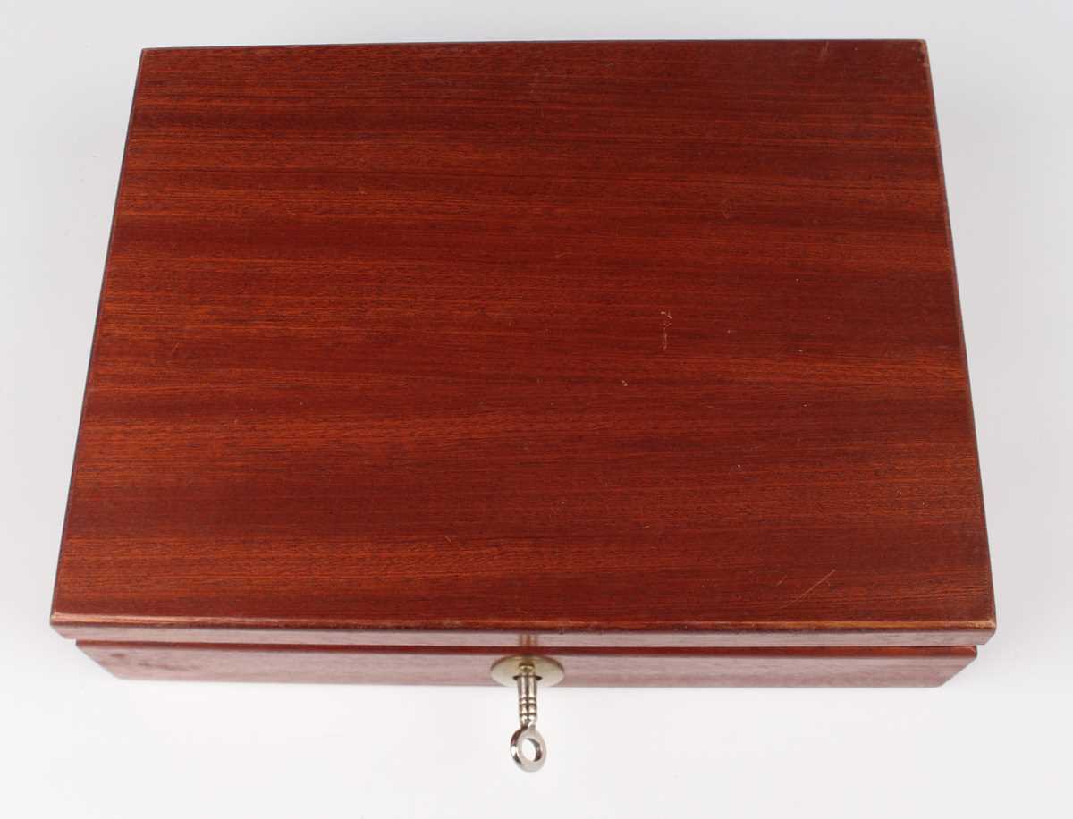 A 20th century mahogany coin collector's box, the four fitted trays with various diameter coin - Image 3 of 3