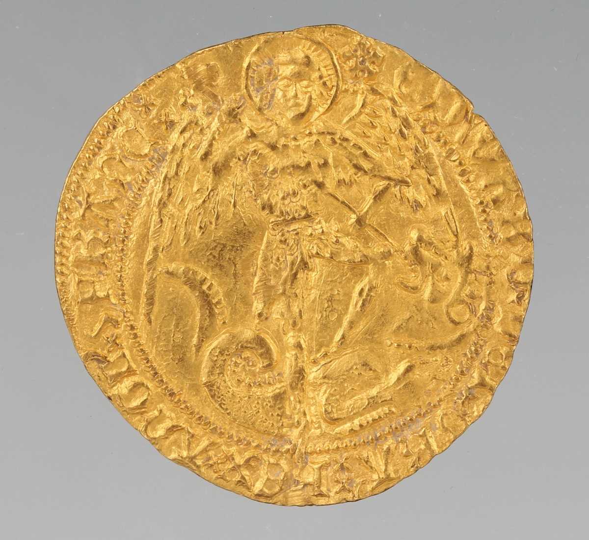 An Edward IV second reign gold angel 1471-1483, mintmark heraldic cinquefoil, S2091, weight 5.1g.