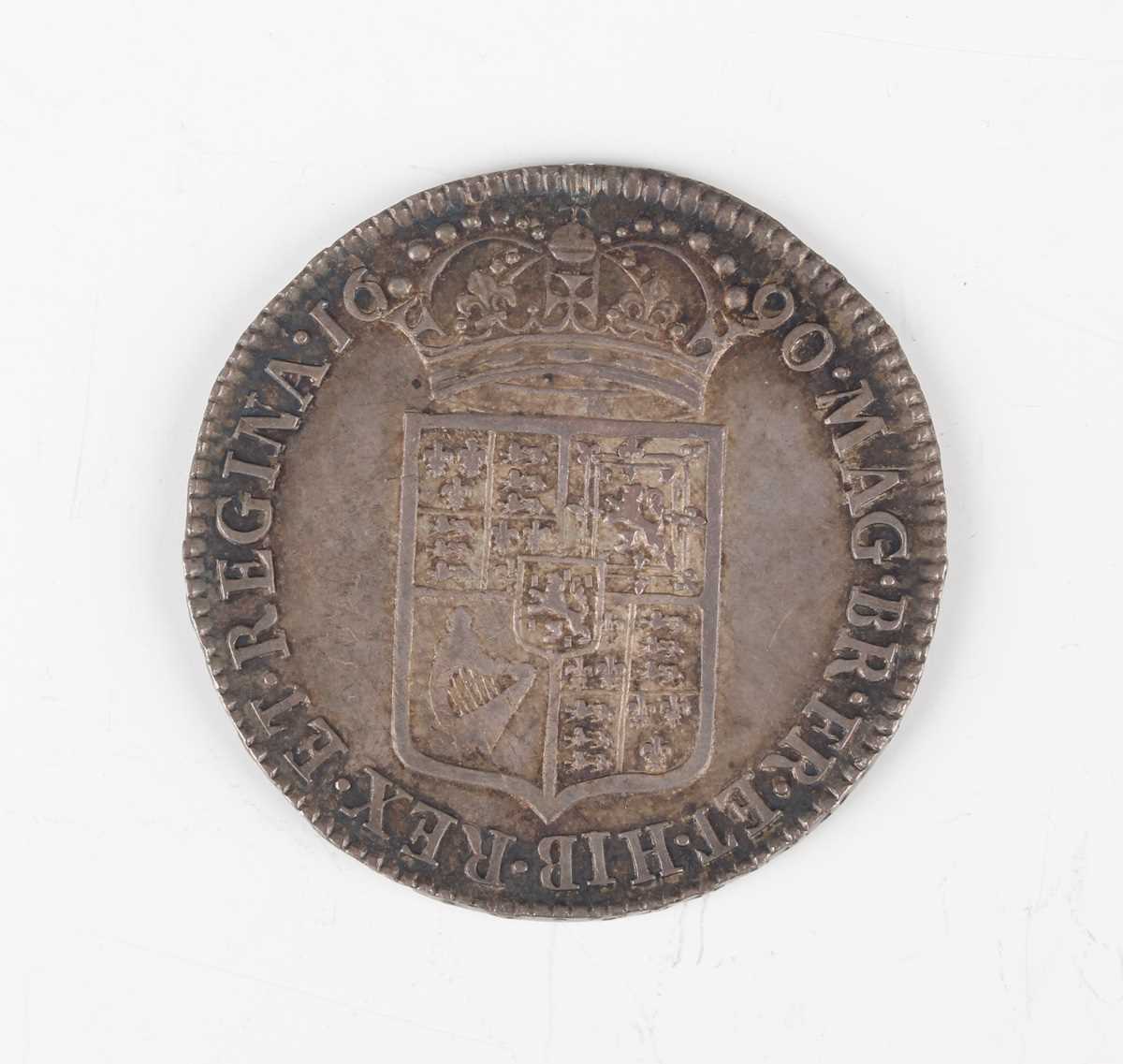 A William and Mary half-crown 1690, first busts, second crowned shield, edge detailed 'Tertio' ( - Image 2 of 2