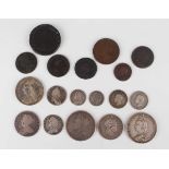 A collection of 17th, 18th and 19th century silver and copper alloy coinage, including an Anne